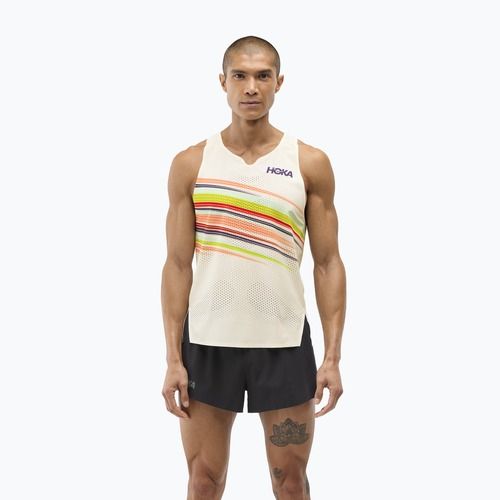 Férfi futópóló HOKA Race Day Singlet alabaster flare