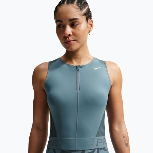 Női edzőpóló Nike Pro Dri-Fit mineral slate/faded spruce/white