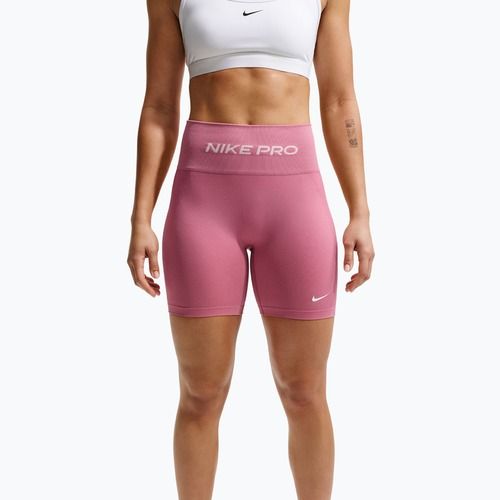 Női edzősort Nike Pro Seamless High Waisted Biker 5" peony/white