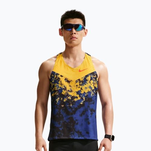 Férfi futópóló Nike AeroSwift Dri-Fit ADV Singlet citron pulse/lapis/bright crimson