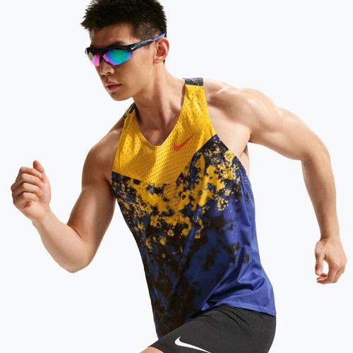 Férfi futópóló Nike AeroSwift Dri-Fit ADV Singlet citron pulse/lapis/bright crimson