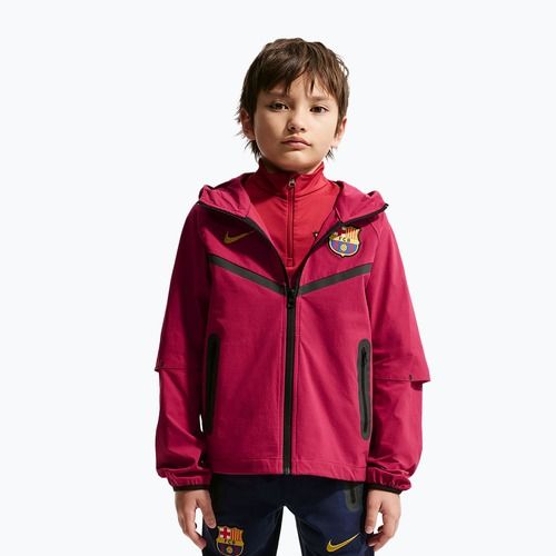Gyerek futball dzseki Nike FC Barcelona Tech Full Zip noble red/black/mineral yellow