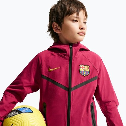 Gyerek futball dzseki Nike FC Barcelona Tech Full Zip noble red/black/mineral yellow