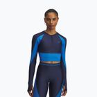 Női edző hosszú ujjú Under Armour HeatGear Rib 1/4 cipzáras, mosott tengerészkék/kék atlantisz/kék atlantisz