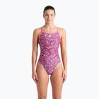 Női egyrészes fürdőruha arena Pink Dahlia Lace Back shocking pink/multi
