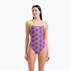 Női egyrészes fürdőruha arena Floral Challange Back violet multi/artic lime