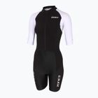 Női triatlonruha ZONE3 Lava Long Distance Full Zip SS Aero Suit fekete/fehér/zöld