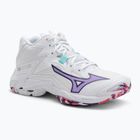 Női röplabda cipő Mizuno Wave Lightning Z8 Mid fehér/lila indigó/camelliaros