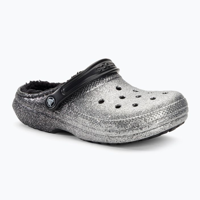 Crocs Classic Glitter bélelt Clog fekete/ezüst flip-flopok