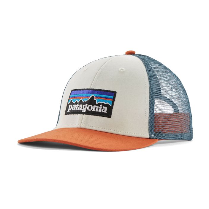 Patagonia P-6 Logo LoPro Trucker fehér, vörös farkú rozsdás baseball sapka 2