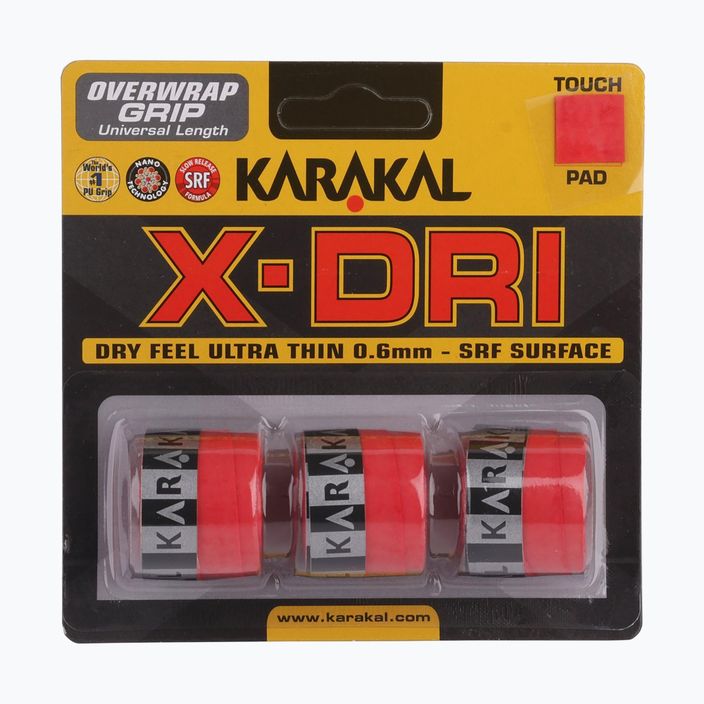 Squash ütőfólia Karakal X-Dri Grip 3 db piros.