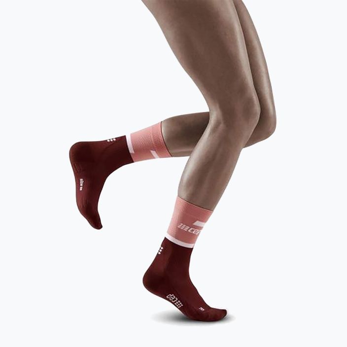 CEP női kompressziós futó zokni 4.0 Mid Cut rózsaszín/sötétvörös 5