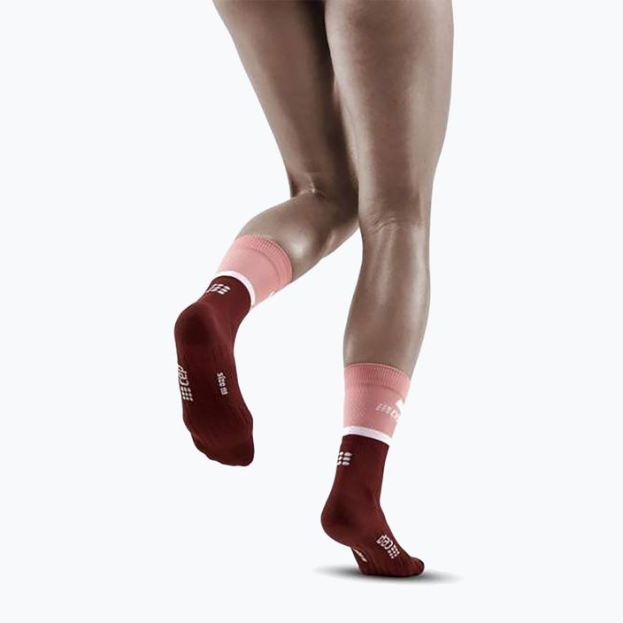 CEP női kompressziós futó zokni 4.0 Mid Cut rózsaszín/sötétvörös 6