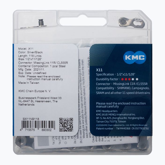 KMC X11 118 láncszemű 11rz lánc ezüst BX11NB118 2