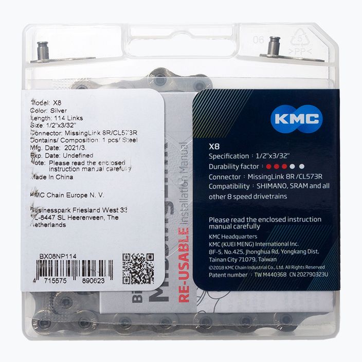 KMC X8 114 láncszem 8rz lánc ezüst BX08NP114 2