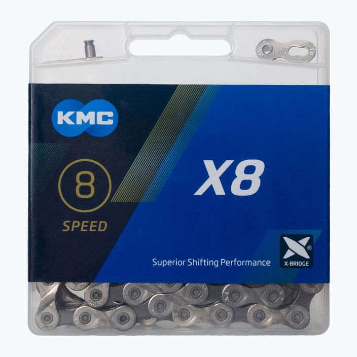 KMC X8 kerékpár lánc 114 láncszem 8rz ezüst-szürke BX08NG114