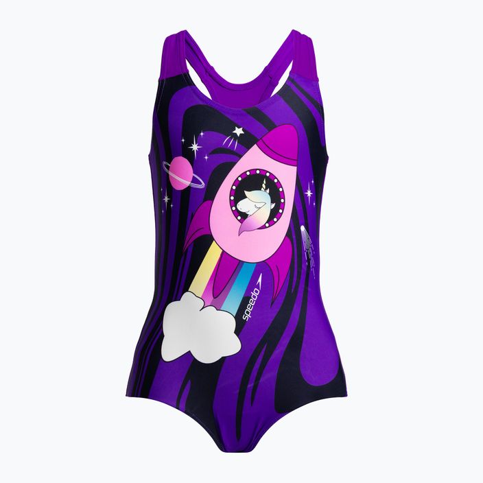 Speedo Digital Placement egyrészes gyermek fürdőruha lila és fekete színben