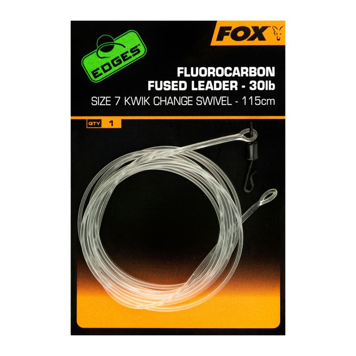 Fox Fluorocarbon pontyos előke Fused Leader 30 lb - Kwik Change Swivel 115 cm átlátszó CAC717 2