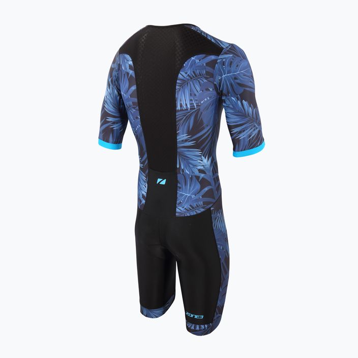 Férfi triatlonruha ZONE3 Activate+ Tropical Palm Short Sleeve Full Zip Trisuit navy/blue 2