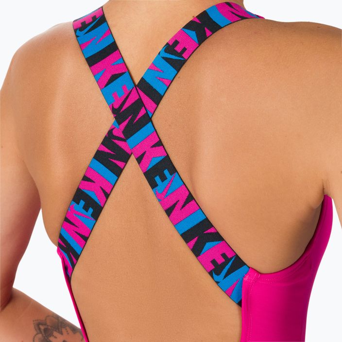 Női egyrészes fürdőruha Nike Logo Tape Crossback rózsaszín NESSC262-672 5