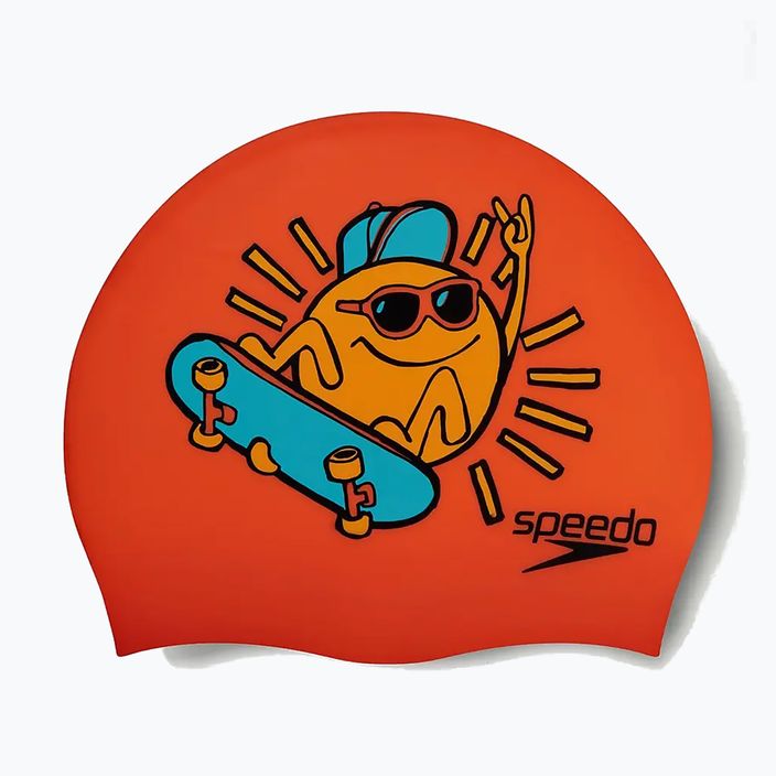 Speedo Junior nyomtatott szilikon narancssárga/sárga gyermek úszósapka 2