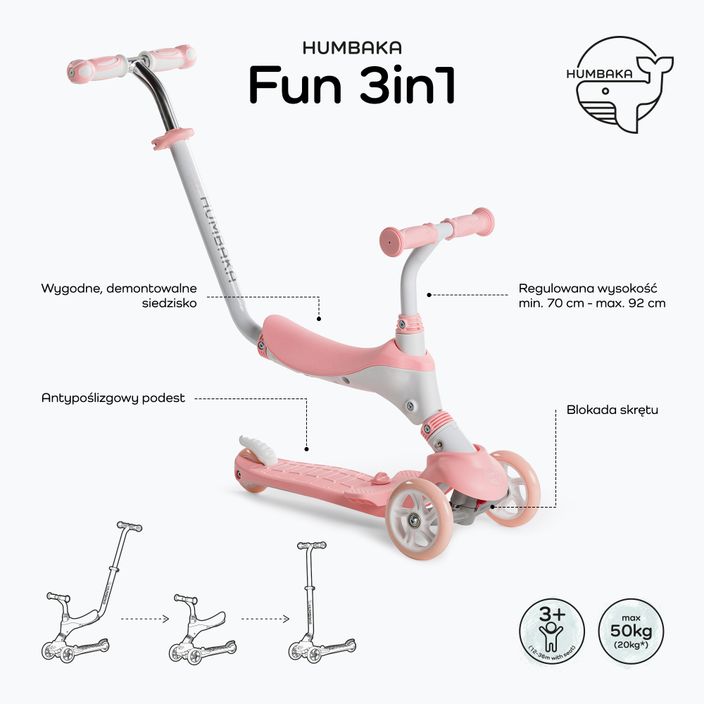 HUMBAKA Fun 3in1 rózsaszín gyerek roller KS002 2