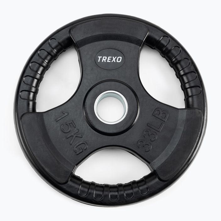 TREXO fekete gumírozott öntöttvas súlyzótárcsa 15 kg RW15 2