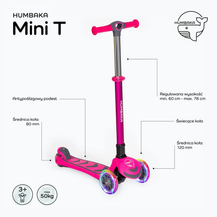 HUMBAKA Mini T háromkerekű gyermek robogó rózsaszín HBK-S6T 2
