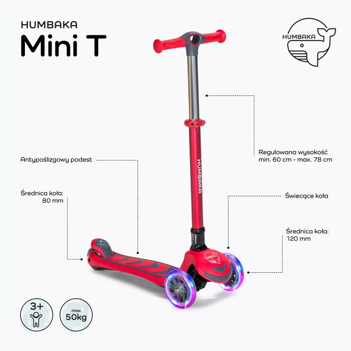HUMBAKA Mini T gyermek háromkerekű robogó piros HBK-S6T 2