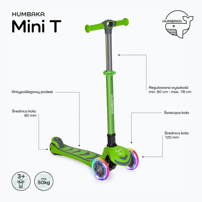 HUMBAKA Mini T gyermek háromkerekű robogó zöld HBK-S6T 2