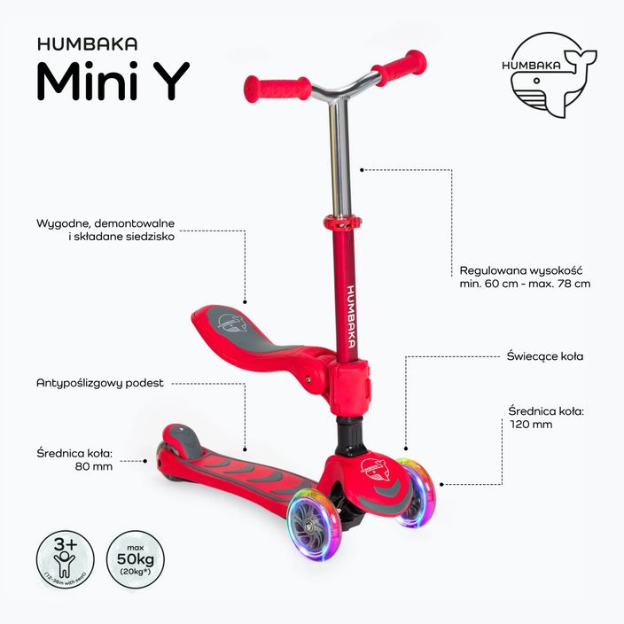 HUMBAKA Mini Y gyermek háromkerekű robogó piros HBK-S6Y 2