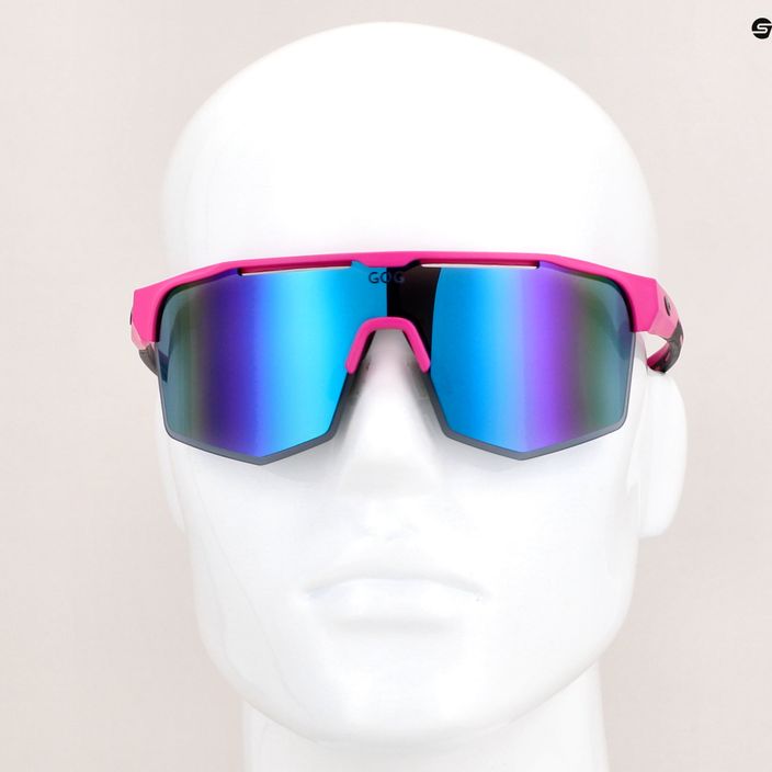 GOG Athena matt neon rózsaszín / fekete / többszínű fehér-kék kerékpáros szemüveg E508-3 9