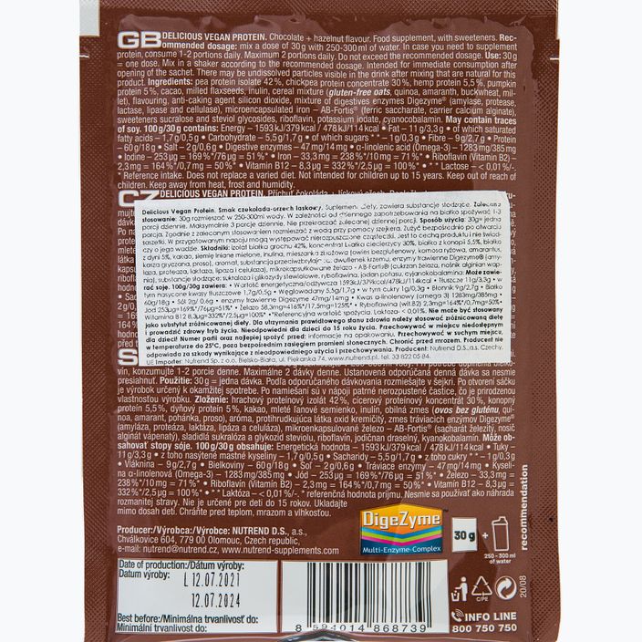Nutrend Delicious Vegan Protein Shake 5X30g csokoládé-mogyoró VS-105-150-ČLO 2