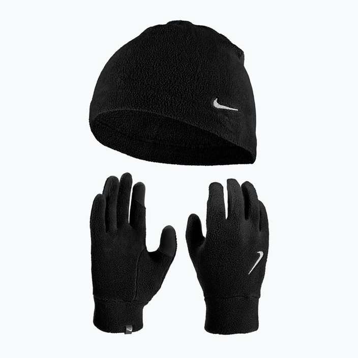 Férfi Nike Fleece sapka + kesztyű szett fekete/fekete/ezüst 11