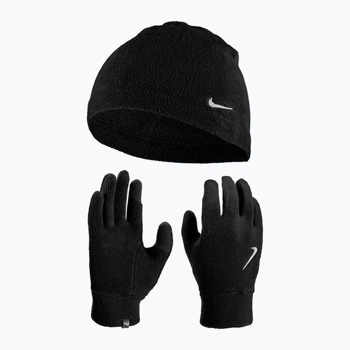Női Nike Fleece sapka + kesztyű szett fekete/fekete/ezüst 11