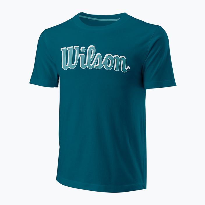 Férfi teniszpóló Wilson Script Eco Cotton Tee kék/korall színű