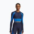 Női edző hosszú ujjú Under Armour HeatGear Rib 1/4 cipzáras, mosott tengerészkék/kék atlantisz/kék atlantisz