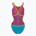 Női egyrészes fürdőruha arena One Double Cross Back One Piece türkiz/fluo rózsaszín/lágy zöld 2