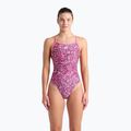Női egyrészes fürdőruha arena Pink Dahlia Lace Back shocking pink/multi