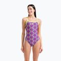 Női egyrészes fürdőruha arena Floral Challange Back violet multi/artic lime