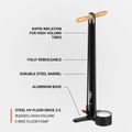 Lezyne Steel HV Floor Drive 3.5 100psi lapos fekete kerékpárpumpa 3