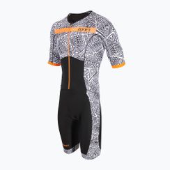 Férfi triatlonruha ZONE3 Activate+ Kona Speed Short Sleeve Trisuit blak/white/orange