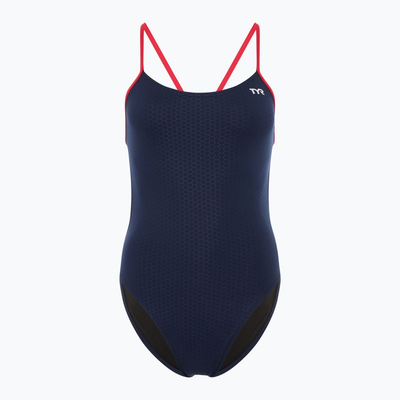 Női egyrészes fürdőruha TYR Hexa Cutoutfit navy/red