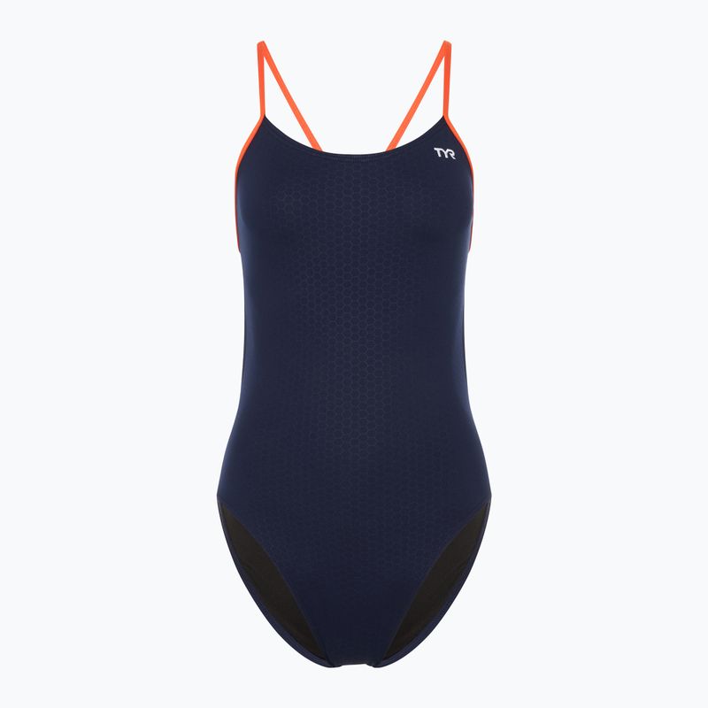Női egyrészes fürdőruha TYR Hexa Cutoutfit navy/narancssárga