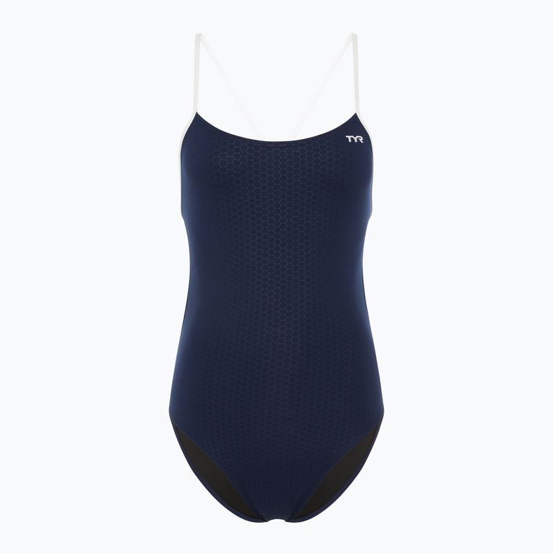 Női egyrészes fürdőruha TYR Hexa Cutoutfit navy/white