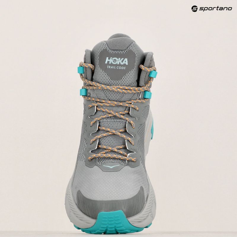 Férfi túrabakancs HOKA Trail Code GTX galaktikus szürke/elektromos aqua 15