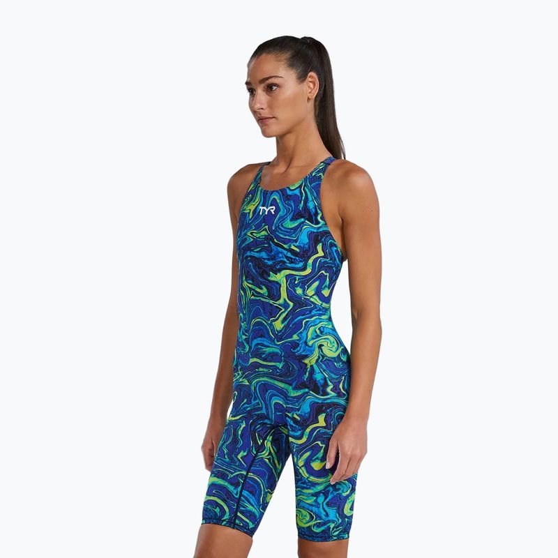 Női egyrészes fürdőruha TYR Thresher Open Back Hyperblitz blue/green 3