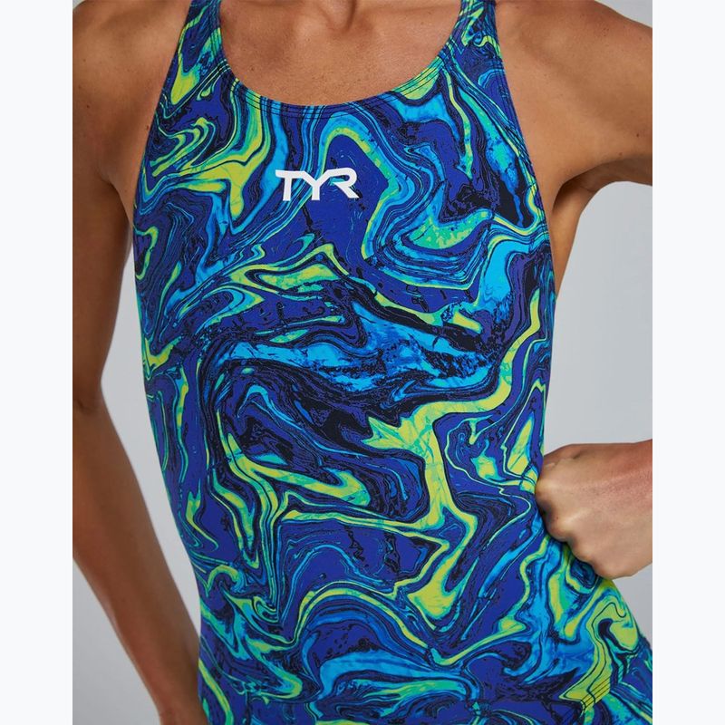 Női egyrészes fürdőruha TYR Thresher Open Back Hyperblitz blue/green 5