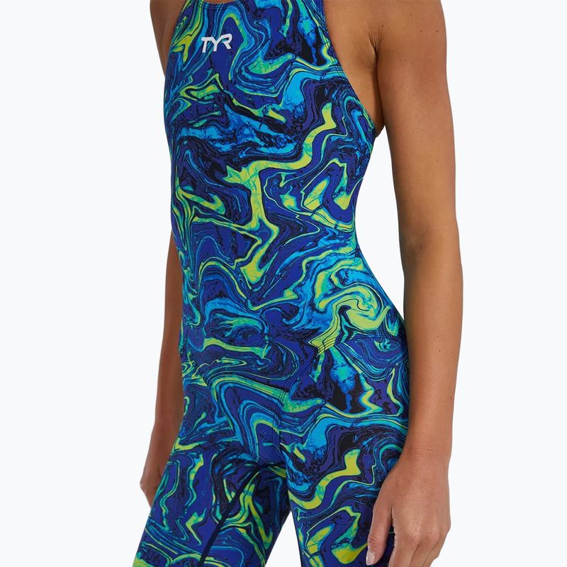 Női egyrészes fürdőruha TYR Thresher Open Back Hyperblitz blue/green 7