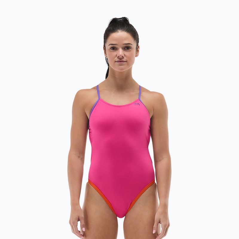 Női egyrészes fürdőruha Tyr Multistrap Cutoutfit Durafast Elite pink/multi